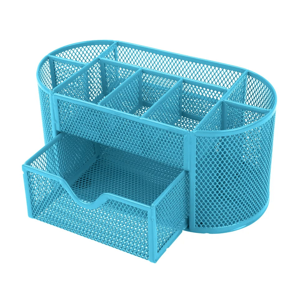 Desk Organizer Metal Mesh Pen Pencil Holder Tray Office Desktop Storage Blue 1