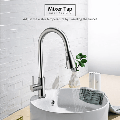 Brushed Nickel Swivel Kitchen Sink Faucet With Flexible Pull Out Sprayer Single Handle Mixer Tap Fo 5