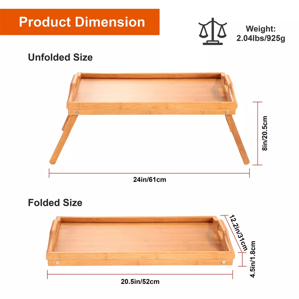 Foldable Bamboo Bed Tray Table Adjustable Lap Desk For Breakfast And Serving Needs 7