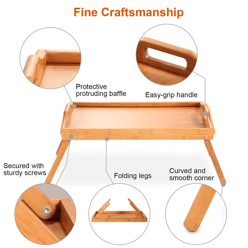 Foldable Bamboo Bed Tray Table Adjustable Lap Desk For Breakfast And Serving Needs 4