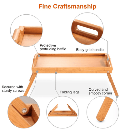 Foldable Bamboo Bed Tray Table Adjustable Lap Desk For Breakfast And Serving Needs 4