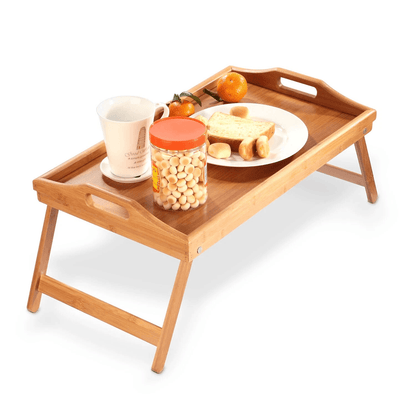 Foldable Bamboo Bed Tray Table, Adjustable Lap Desk for Breakfast and Serving Needs
