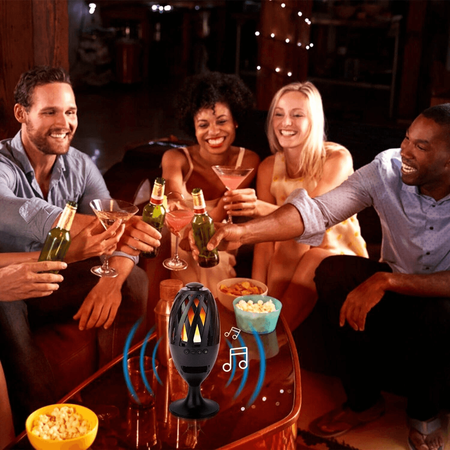 LED Flame Table Lamp Torch  Wireless Stereo Bass Speaker Waterproof  Portable Atmosphere Light For  2