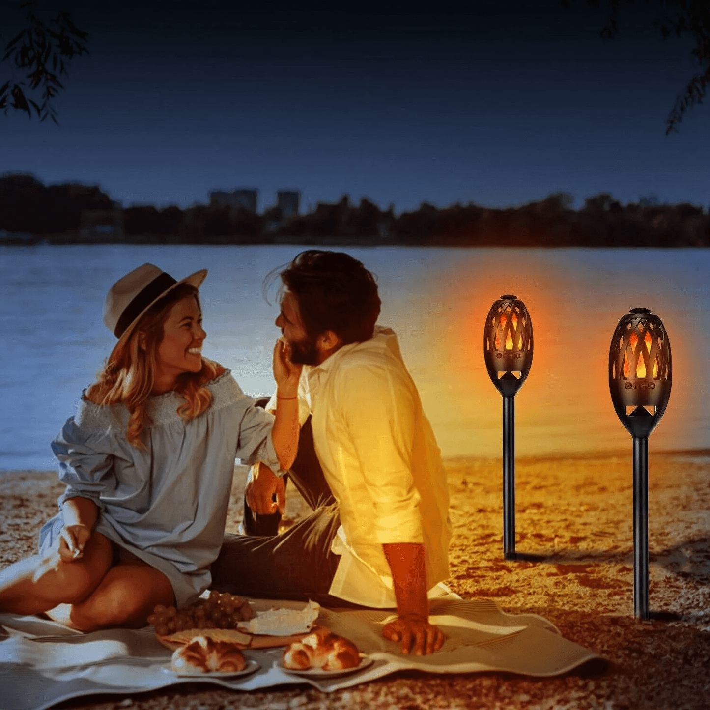 LED Flame Table Lamp Torch  Wireless Stereo Bass Speaker Waterproof  Portable Atmosphere Light For  3