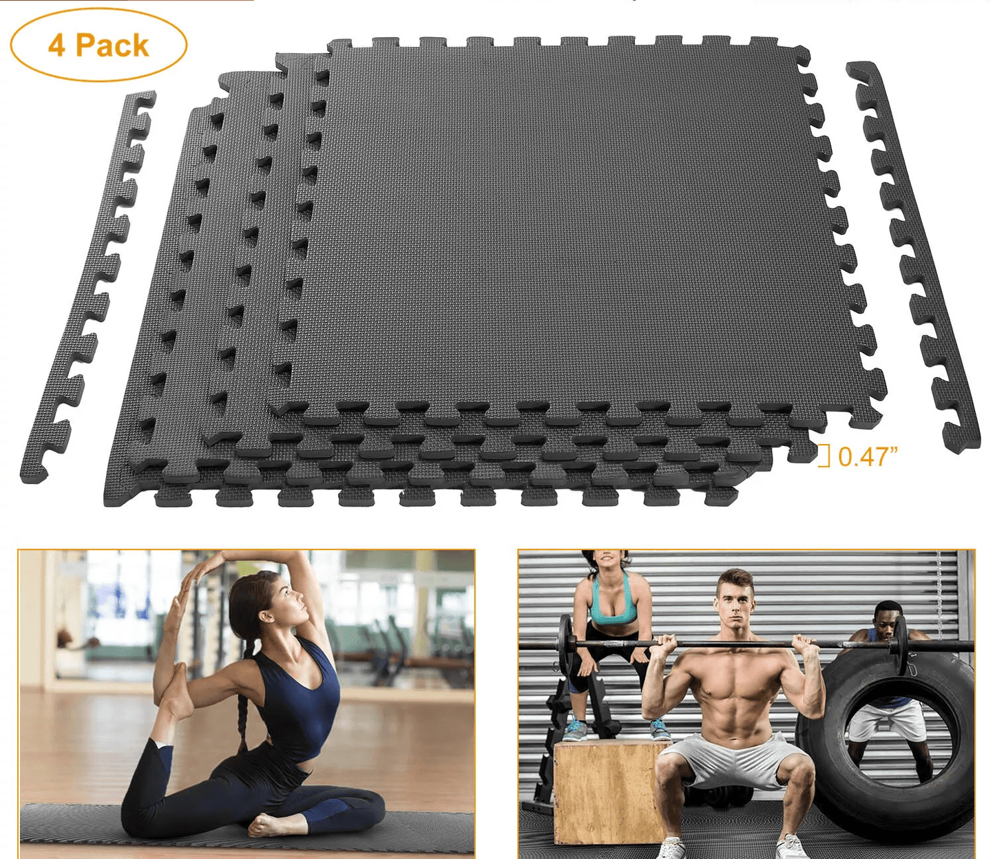 Gray Interlocking Puzzle Tiles Gym Exercise Mat, Durable EVA Foam Floor Padding for Home Fitness, Playrooms & Garage Use