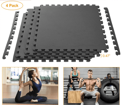 Gray Interlocking Puzzle Tiles Gym Exercise Mat, Durable EVA Foam Floor Padding for Home Fitness, Playrooms & Garage Use