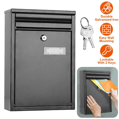 Secure Metal Wall Mount Mailbox with Lockable Door & Newspaper Slot