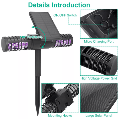 DualCharging Solar Powered Mosquito Insect Zapper Trap Outdoor Yard Fly Killer Lamp With USB IP65 W 7