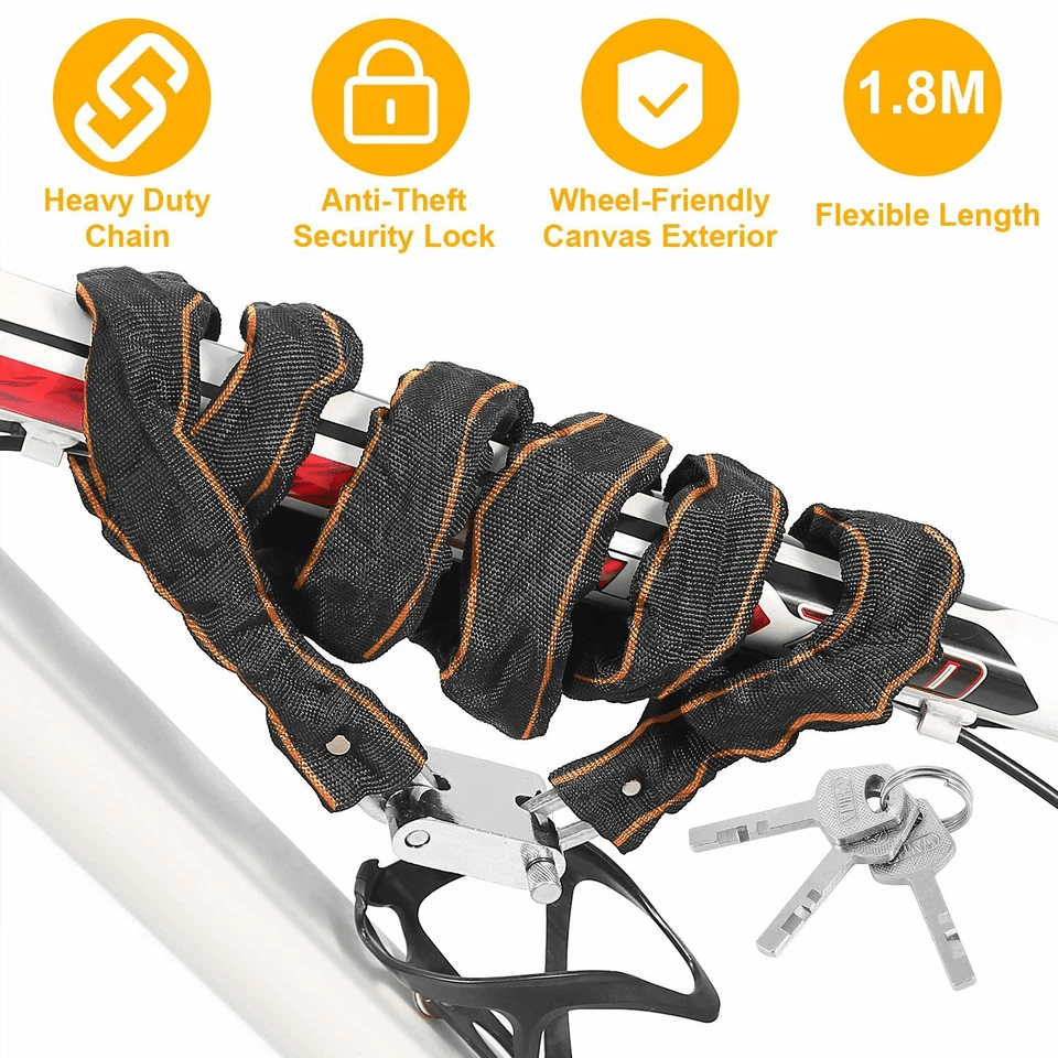 Heavy Duty Motorcycle Chain Lock Bicycle Bike Anti-Theft Padlock with Keys, Manganese Steel Security Chain