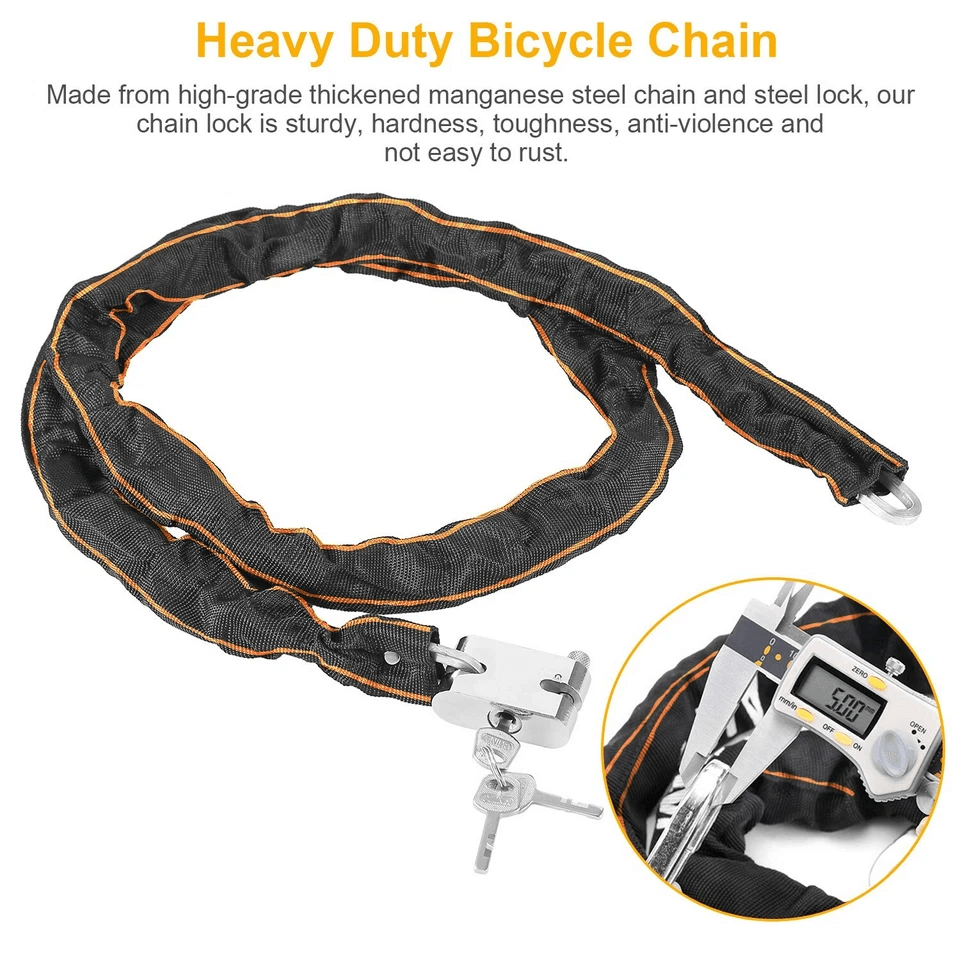 Heavy Duty Motorcycle Chain Lock Bicycle Bike AntiTheft Padlock With Keys Manganese Steel Security  7