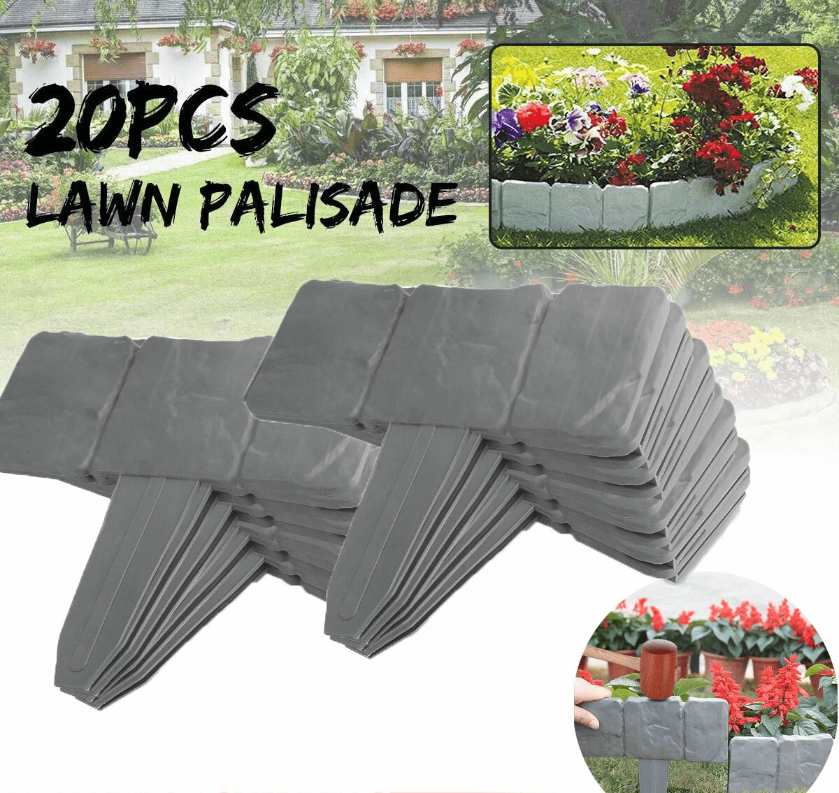 Home Garden Border Edging Plastic Fence Stone, Lawn, Yard & Flower Bed Landscape Solution