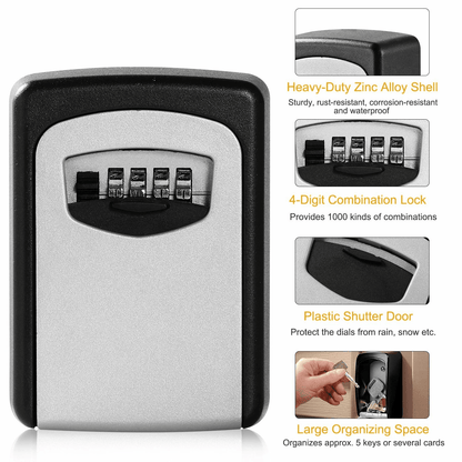 Wall Mount Key Lock Box  4 Digit Combination Safe  Secure Outdoor Key Storage Organizer 3
