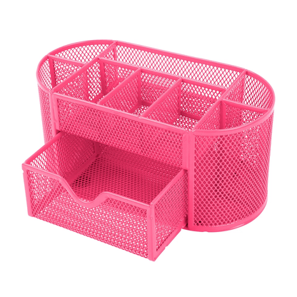 Metal Mesh Pink Desk Organizer Desktop Pen Pencil Holder Storage Tray With Drawer For Office School 5