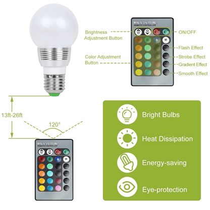 RGB LED Party Magic Bulb Light With Remote ColorChanging Light For Halloween Christmas  Holiday Dec 8