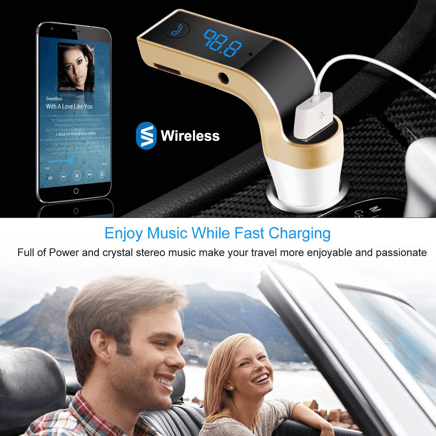 Handsfree Wireless FM Transmitter Car Kit MP3 Player With USB Charger TF Card Slot Fast Charging Fo 2