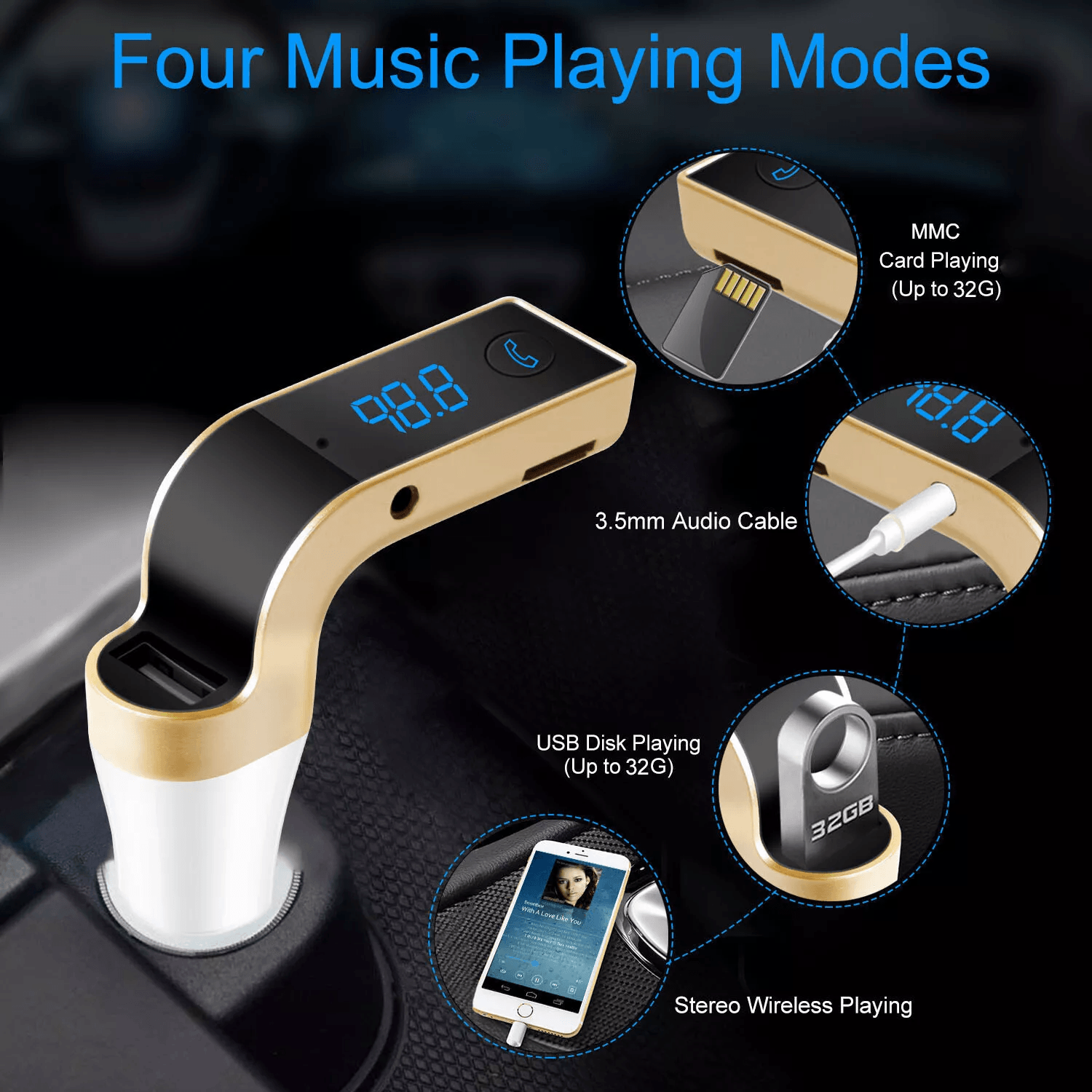 Handsfree Wireless FM Transmitter Car Kit MP3 Player With USB Charger TF Card Slot Fast Charging Fo 6