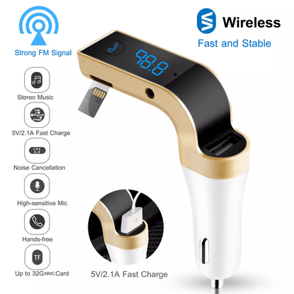 Handsfree Wireless FM Transmitter Car Kit MP3 Player with USB Charger TF Card Slot Fast Charging for All Phone Aux Input