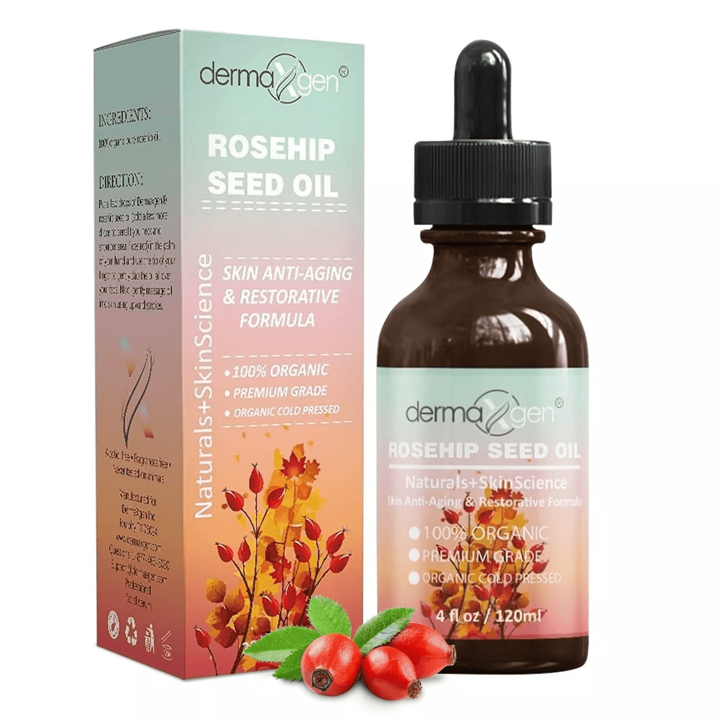 Organic Rosehip Seed Oil, Cold Pressed Moisturizer for Acne, Dandruff & Skin Hydration 4oz