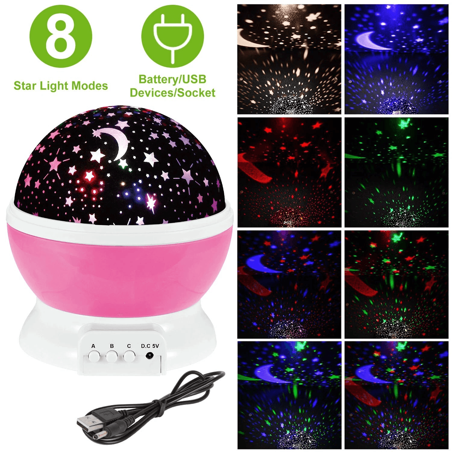 LED Starry Night Sky Projector Lamp For Kids Rotating Moon Star Cosmos Light Bedroom Nightlight USB 6