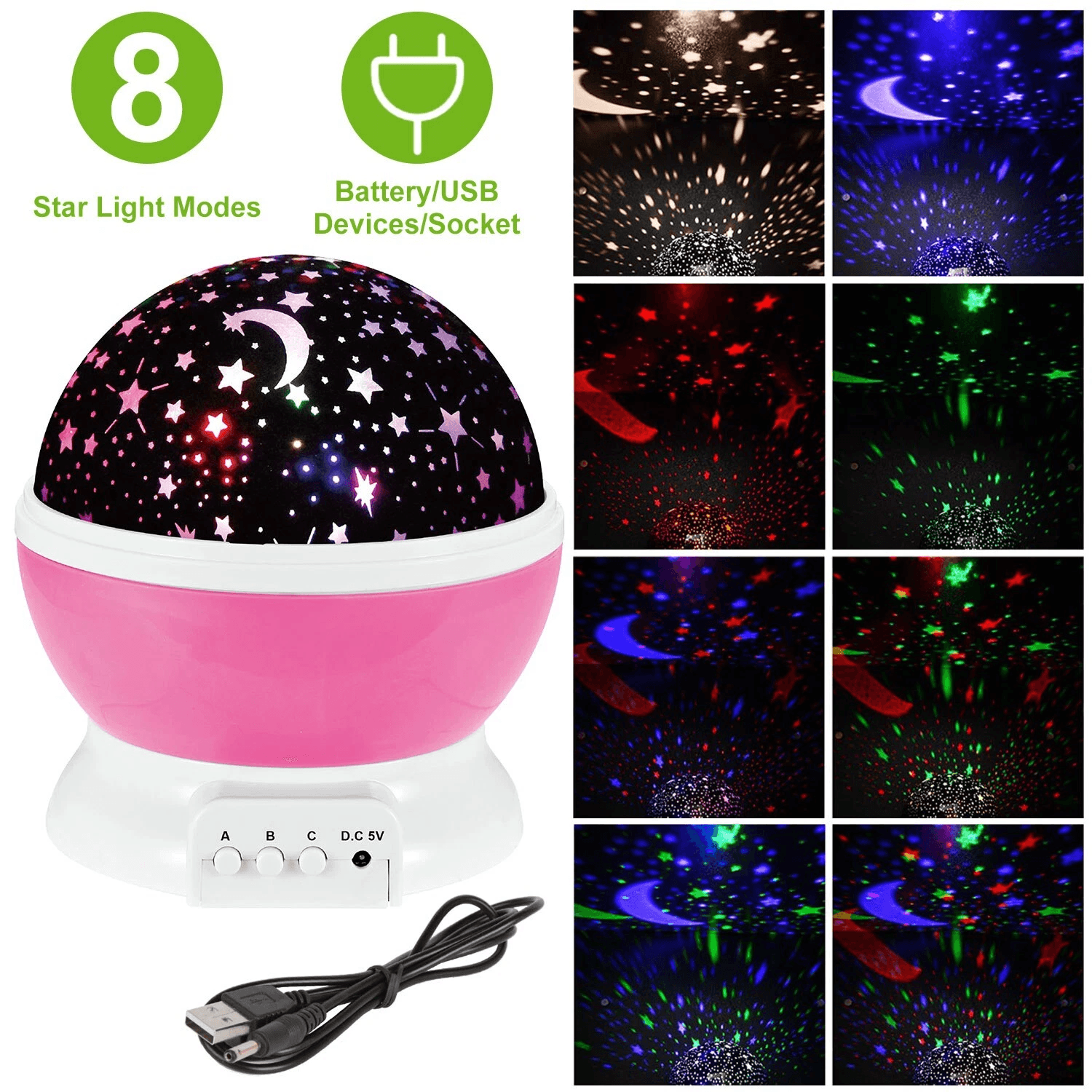 LED Starry Night Sky Projector Lamp For Kids Rotating Moon Star Cosmos Light Bedroom Nightlight USB 6