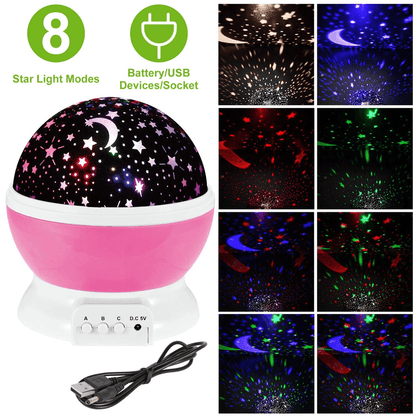LED Starry Night Sky Projector Lamp For Kids Rotating Moon Star Cosmos Light Bedroom Nightlight USB 6