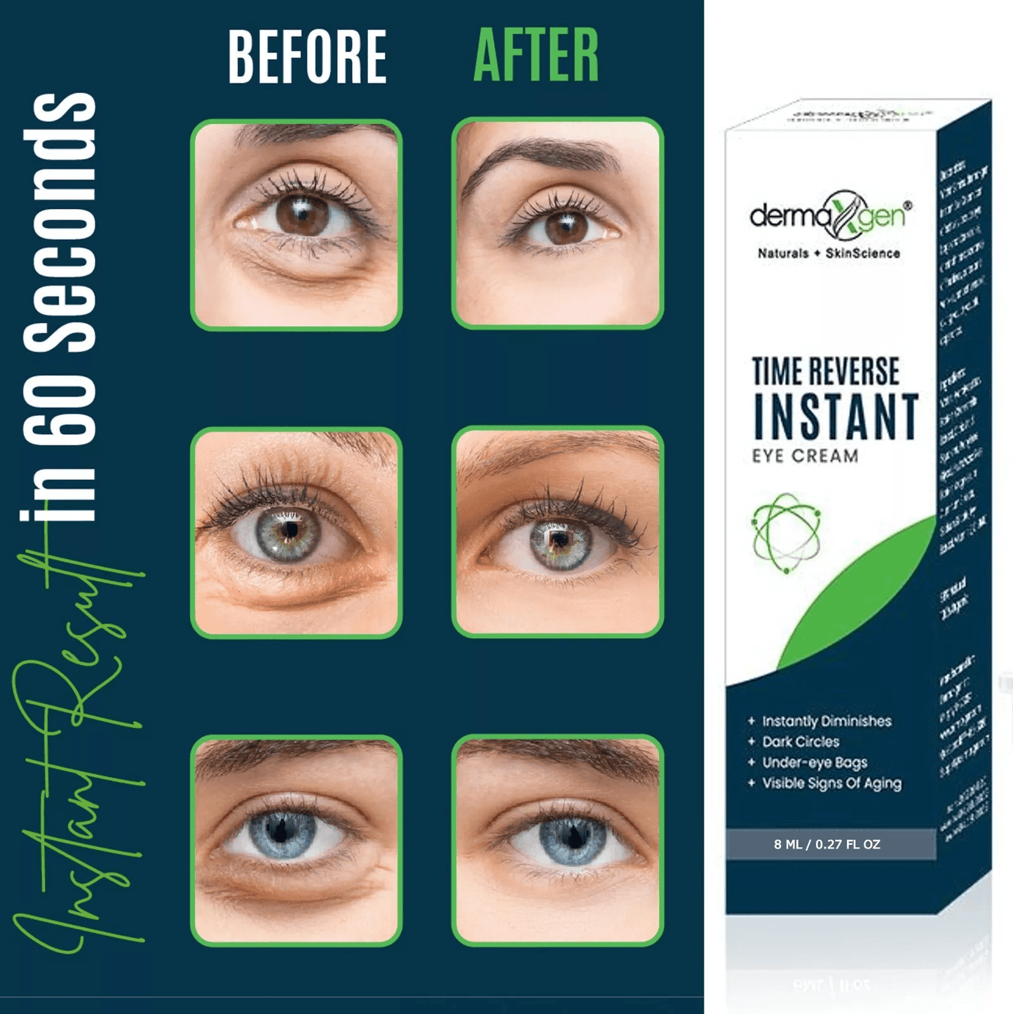Instant Eye Cream, 60 Second Time Reverse Formula for Dark Circles & Puffiness