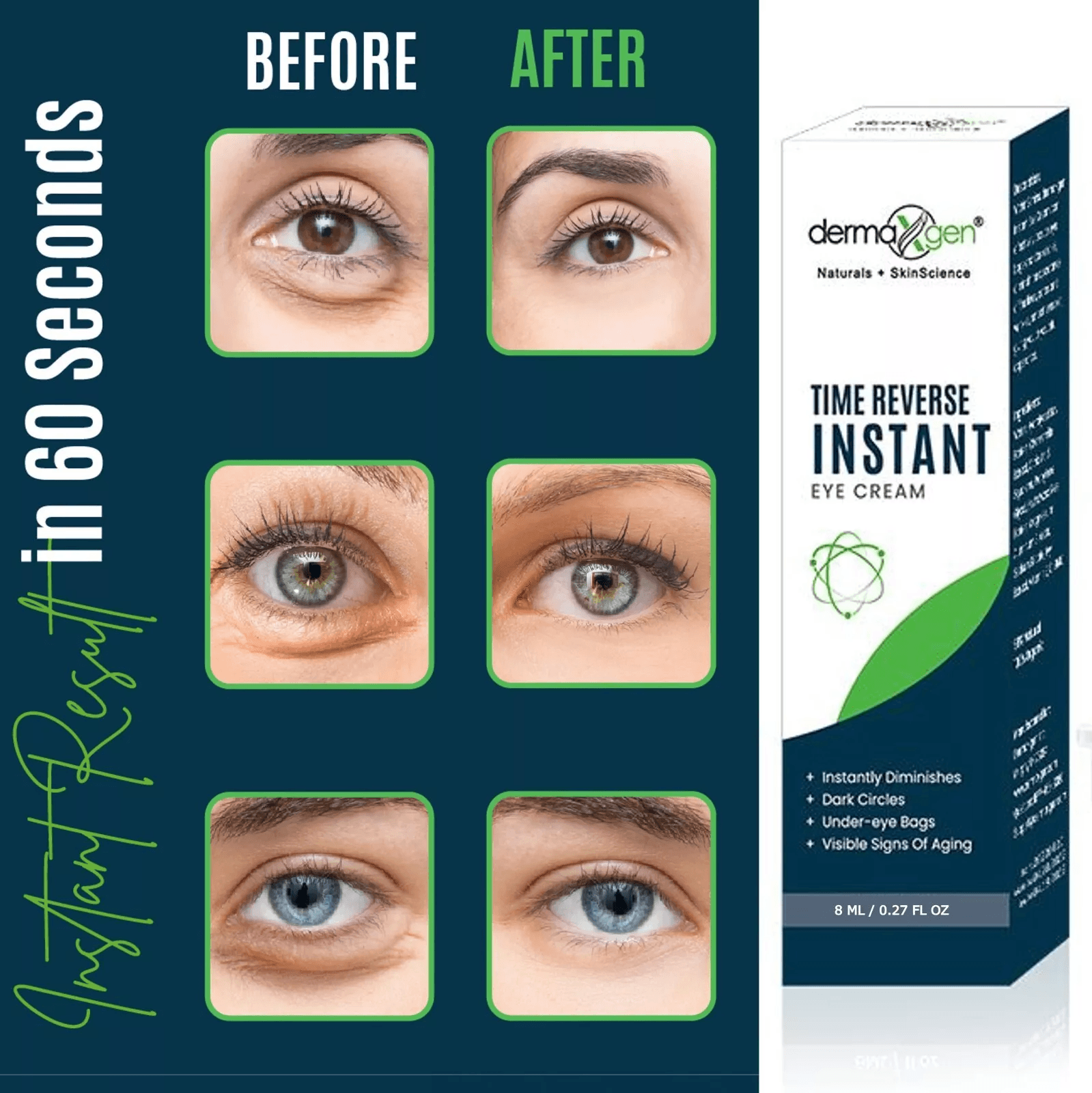 Instant Eye Cream, 60 Second Time Reverse Formula for Dark Circles & Puffiness