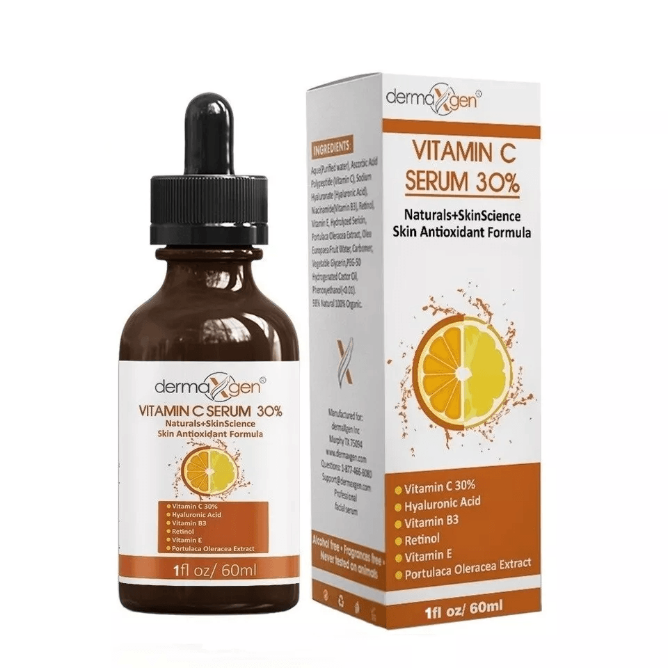 Pure Vitamin C Serum with Vitamin B3+E+Hyaluronic Acid, Anti-Aging Brightening Antioxidant Formula