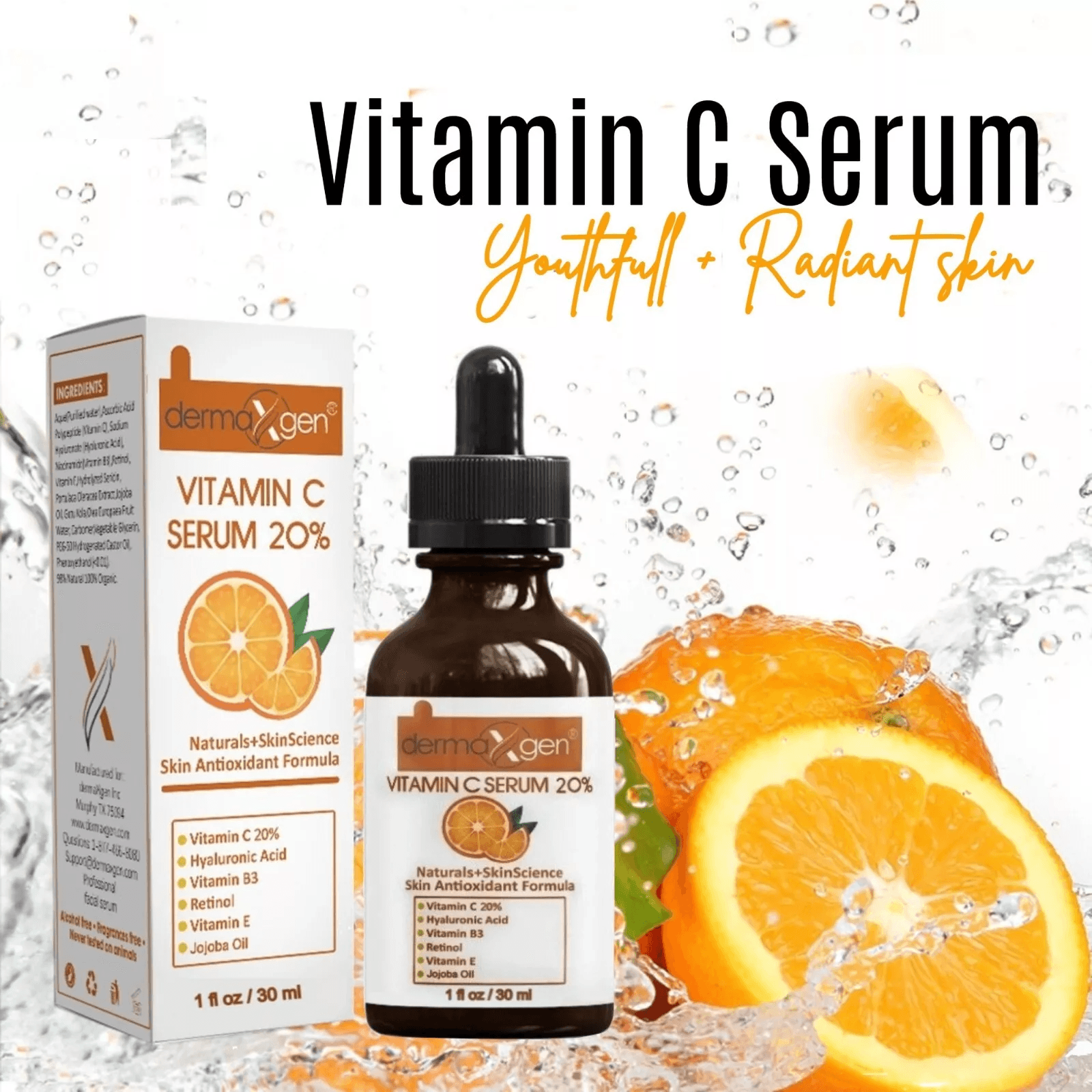 Dermaxgen Pure Vitamin C 20%+ E + Hyaluronic Acid Face Serum BEST Anti-Wrinkle