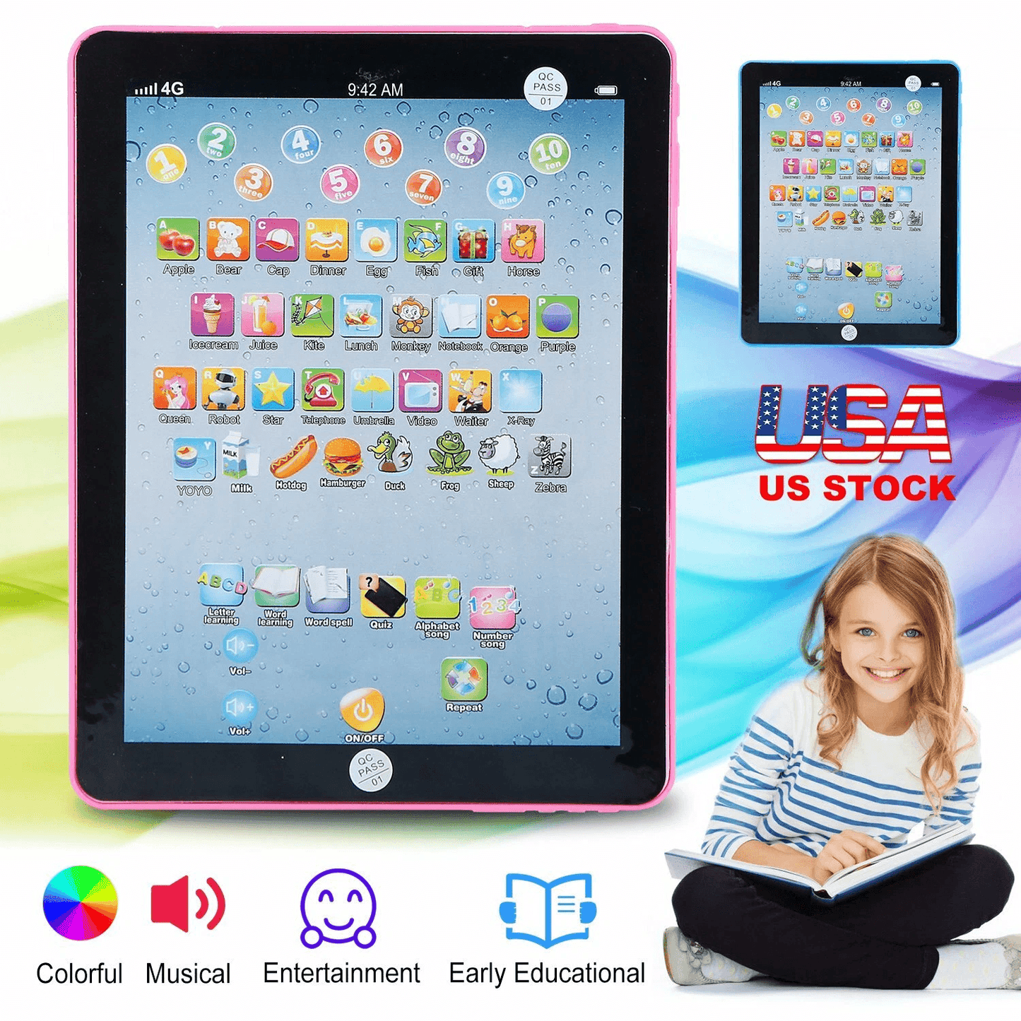 Educational Learning Tablet Mini Pad for 1-6 Year Old Boys Girls Interactive Touchscreen Toy with Music, ABCs, Numbers