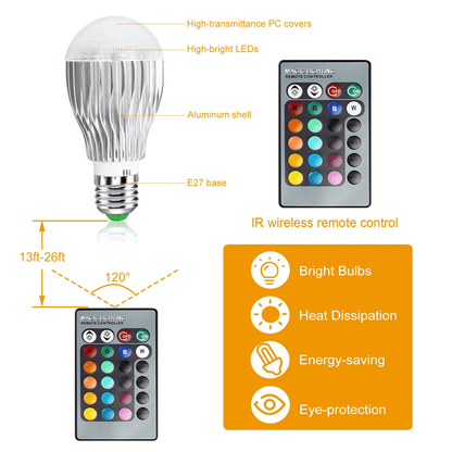 E27 Magic RGB LED Light Bulb 16 Colors Changing Home Lamp With IR Remote Control Mood Lighting For  8