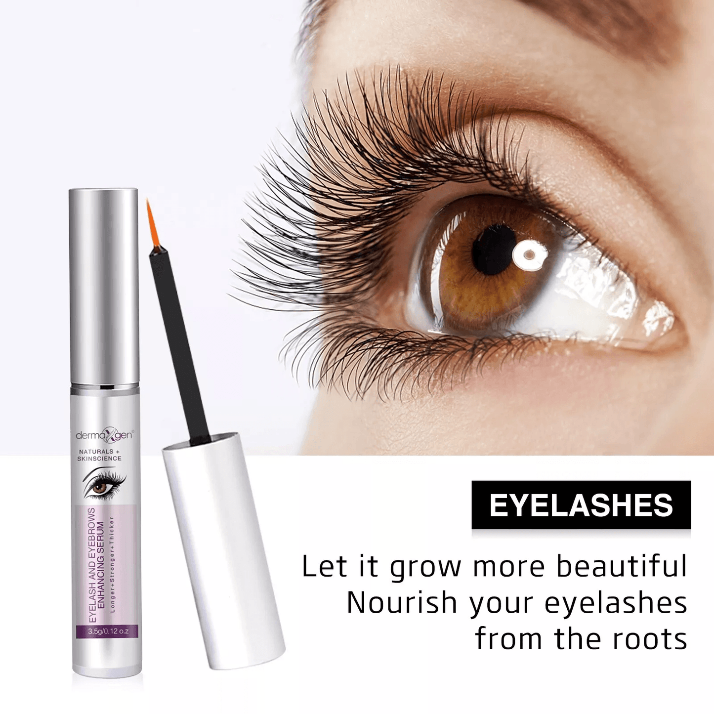 Dermaxgen Eyelash Growth Serum, Organic Enhancer for Longer, Fuller & Thicker Lashes
