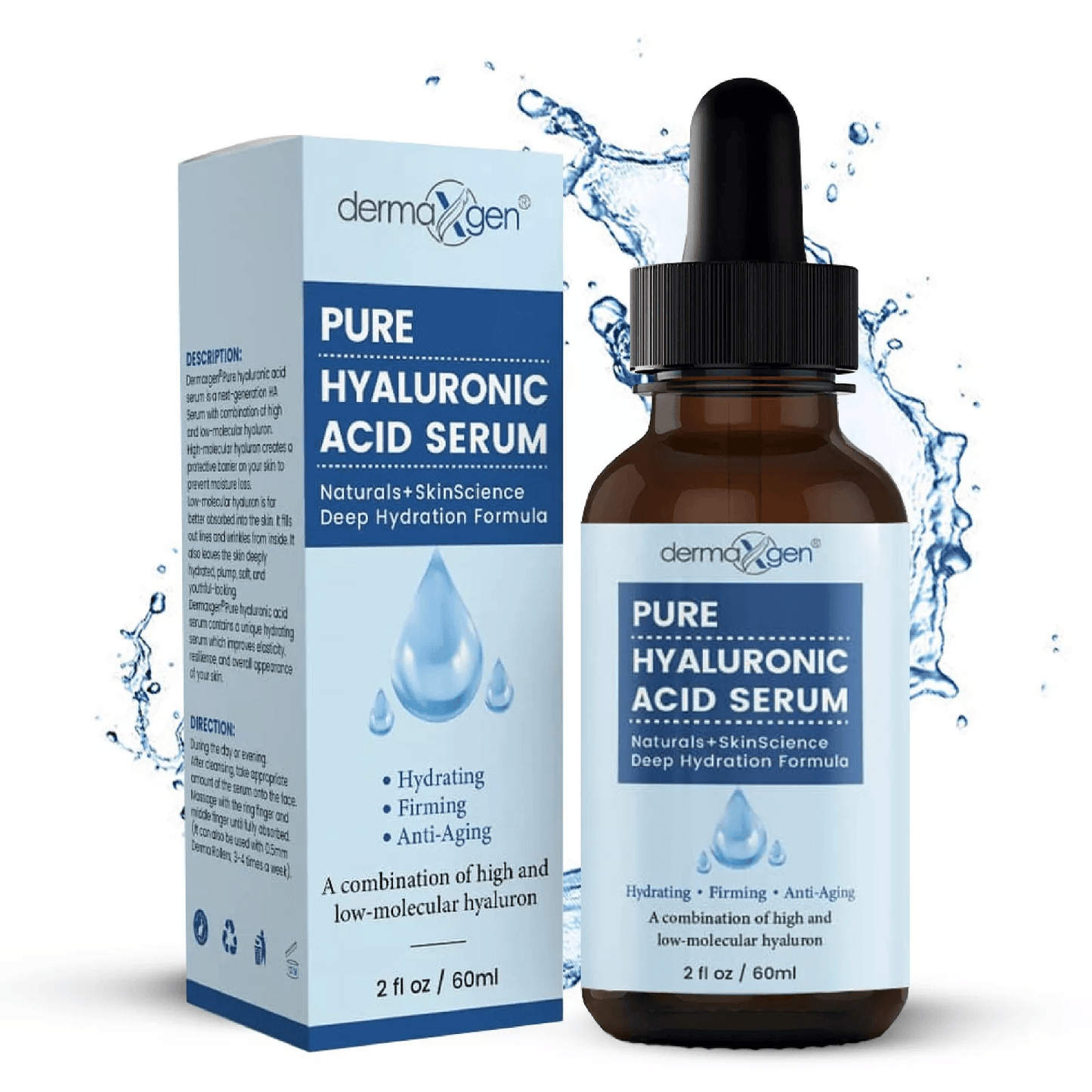 Dermaxgen Anti Aging & Anti Wrinkle Serum, PURE Organic Hyaluronic Acid Facial Moisturizer for Dry, Sensitive Skin
