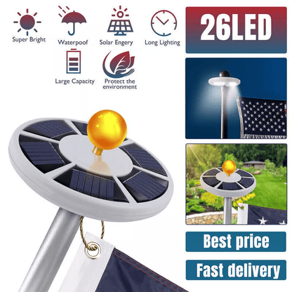Solar Powered Flag Pole Light – 26 LED Auto-Activated, Super Bright, Outdoor Waterproof Illumination
