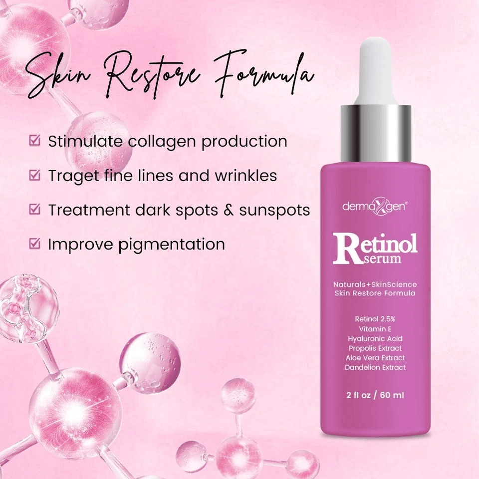 Anti Aging Dermaxgen Retinol Serum With HA  Vitamin E Reduces Wrinkles Fine Lines  Discoloration Br 5