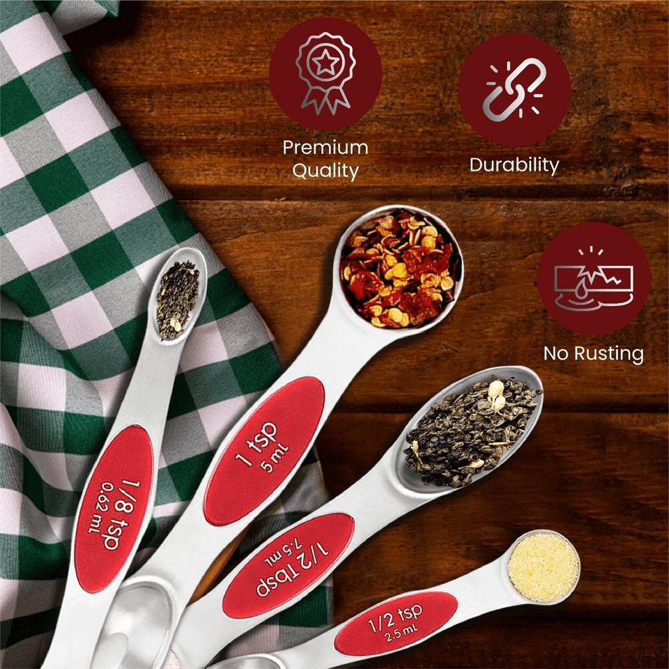 Magnetic Measuring Spoons Stainless Steel DualSided Teaspoon Tablespoon Stackable Kitchen Measuring 3