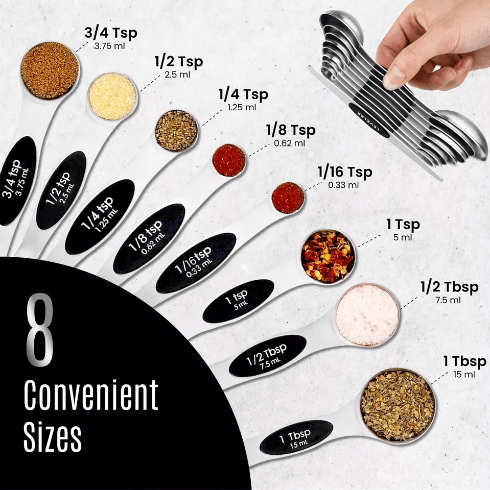 Magnetic Measuring Spoons Stainless Steel DualSided Teaspoon Tablespoon Stackable Kitchen Measuring 4