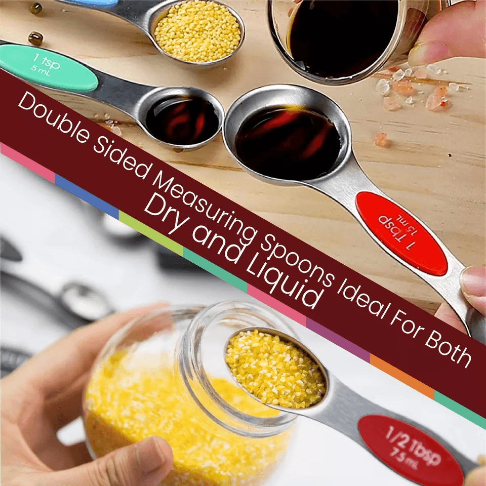 Magnetic Measuring Spoons Stainless Steel DualSided Teaspoon Tablespoon Stackable Kitchen Measuring 7