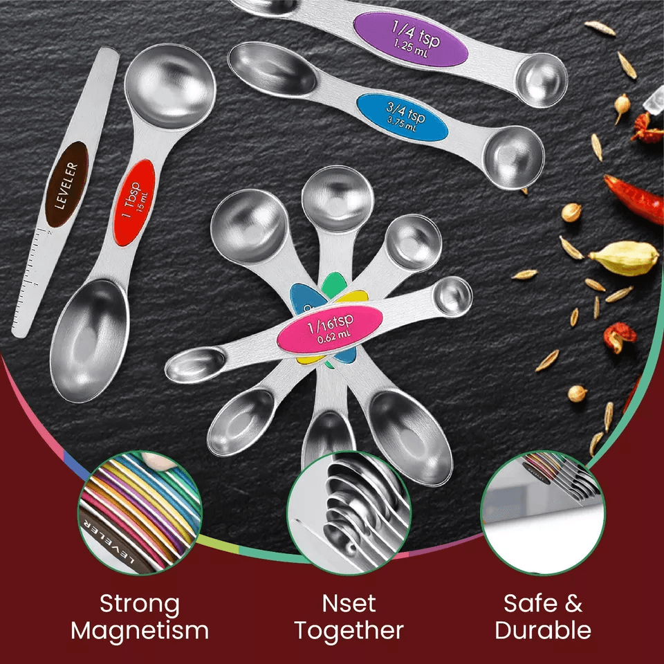 Magnetic Measuring Spoons Stainless Steel DualSided Teaspoon Tablespoon Stackable Kitchen Measuring 11