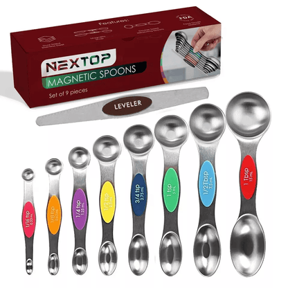 Magnetic Measuring Spoons Stainless Steel Dual-Sided Teaspoon Tablespoon Stackable Kitchen Measuring Tool for Baking 9pc