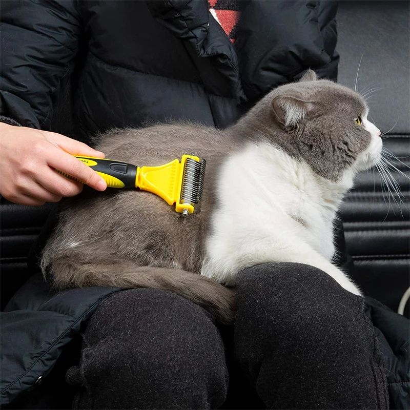 Pet Dog Fur Knot Cutter, Double Sided Brush for Long Curly Hair & Cat Grooming Tools