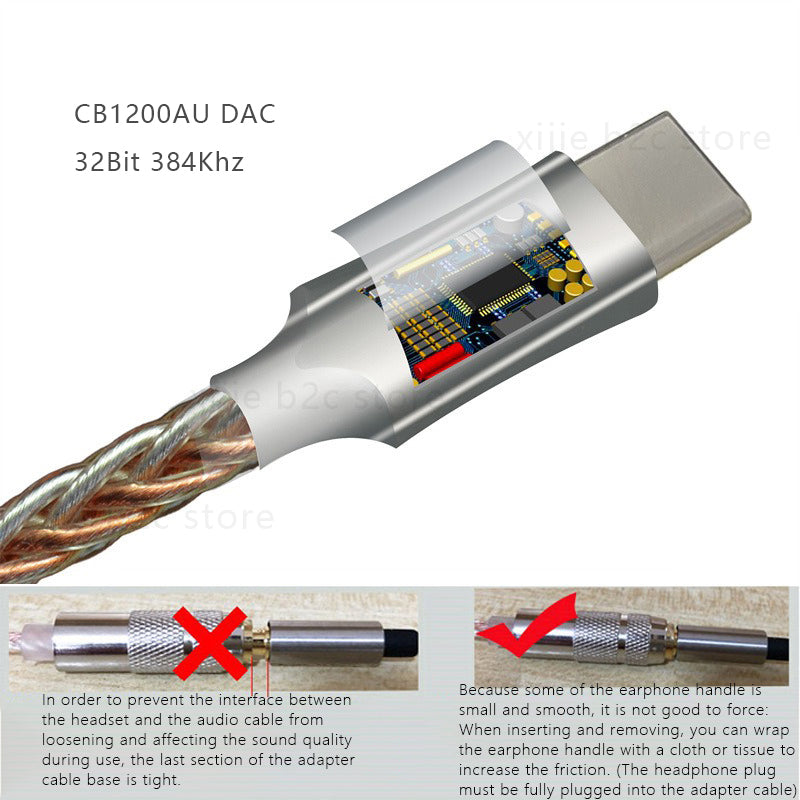 Type C To 35mm HiFi DAC Adapter CB1200AU Chip Audio Decoder32Bit384KHz Hi Res SoundSupports EQ Tuni 2
