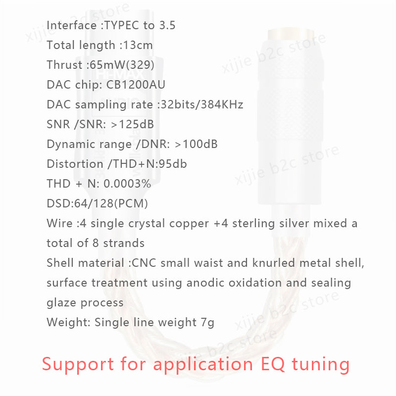 Type C To 35mm HiFi DAC Adapter CB1200AU Chip Audio Decoder32Bit384KHz Hi Res SoundSupports EQ Tuni 5