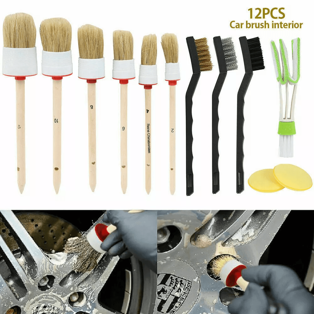 Professional Car Detailing Brush Wash Auto Cleaning Kit, Engine & Wheel Clean Set with Bristle, Wire & AC Brushes