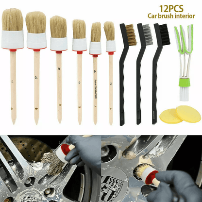 Professional Car Detailing Brush Wash Auto Cleaning Kit, Engine & Wheel Clean Set with Bristle, Wire & AC Brushes