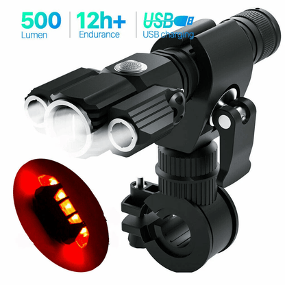 USB Rechargeable LED Bicycle Headlight Bike Head Light Front Lamp Set with Rear Tail Light for Night Cycling Safety