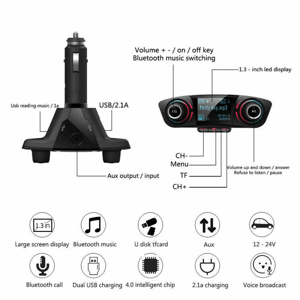 Bluetooth Car FM Transmitter MP3 Player Hands Free Radio Adapter Kit With Dual USB Charger And LED  8