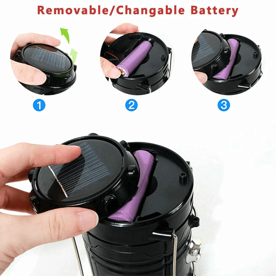 USB Solar Portable LED Flashlight Rechargeable Camping Light MultiMode Foldable Lantern Lamp For Ou 6