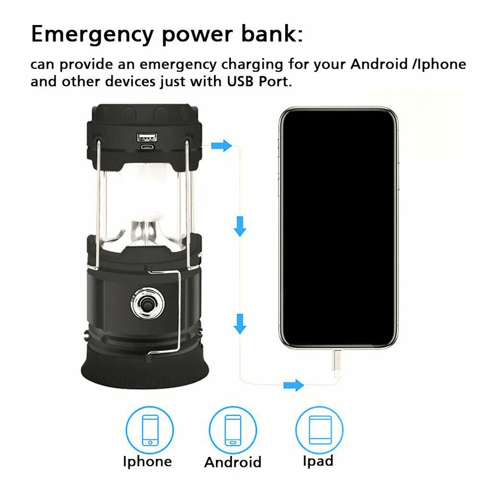 USB Solar Portable LED Flashlight Rechargeable Camping Light MultiMode Foldable Lantern Lamp For Ou 8