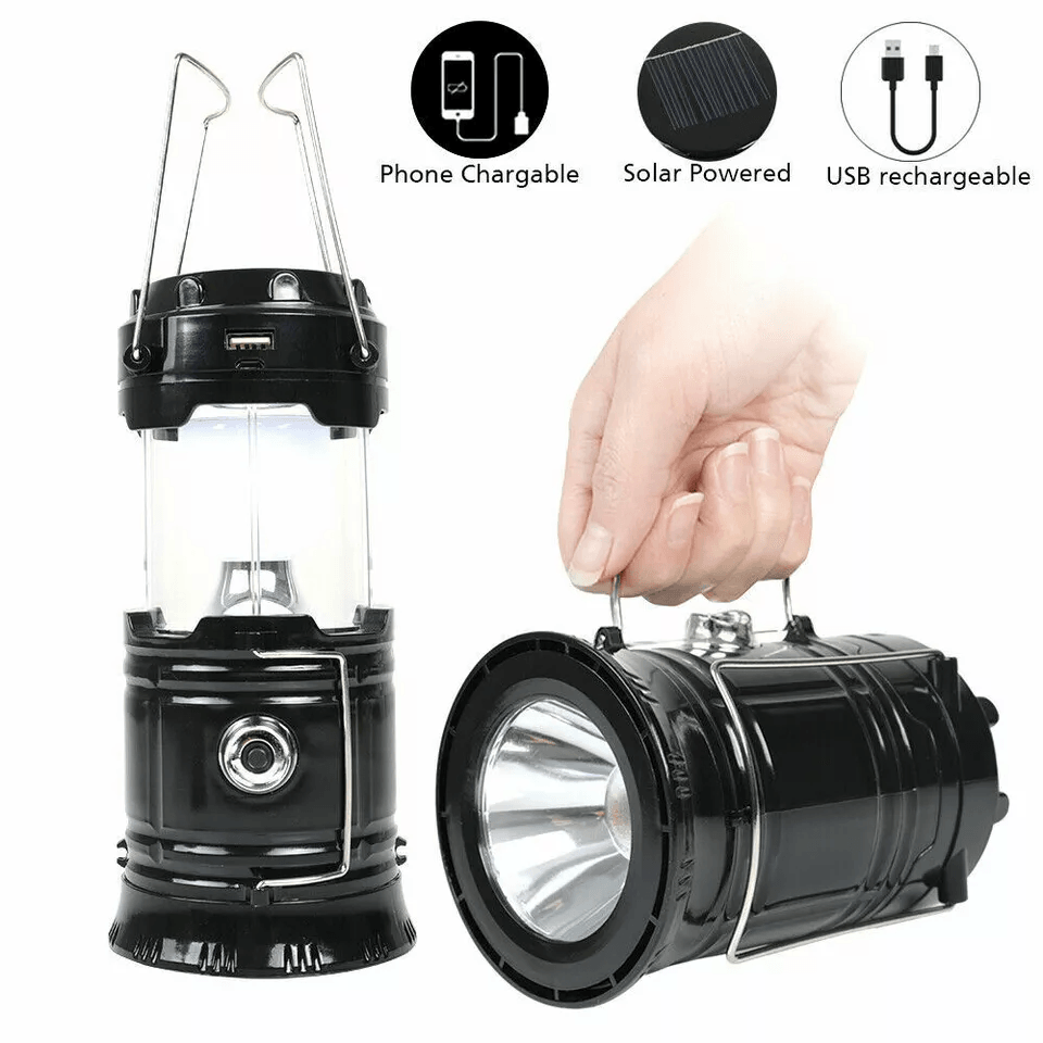 USB Solar Portable LED Flashlight Rechargeable Camping Light MultiMode Foldable Lantern Lamp For Ou 1